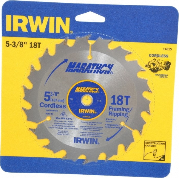 Wet & Dry Cut Saw Blade: 5-3/8" Dia, 10" Arbor Hole, 0.063" Kerf Width, 18 Teeth