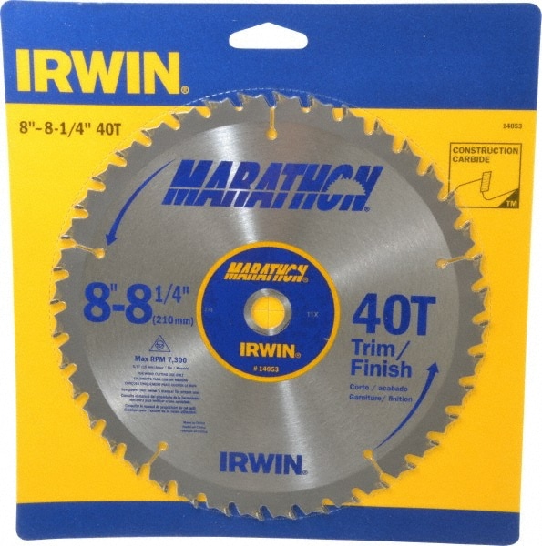 Irwin 14053 Wet & Dry Cut Saw Blade: 8-1/4" Dia, 5/8" Arbor Hole, 0.083" Kerf Width, 40 Teeth Image