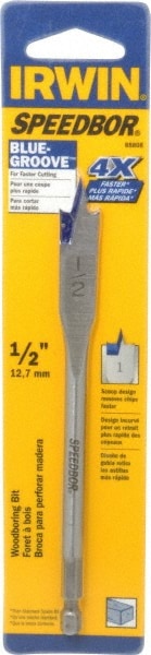 1/2", 1/4" Hex Shank, Bright Finish, High Speed Steel, Spade Blade Drill Bit