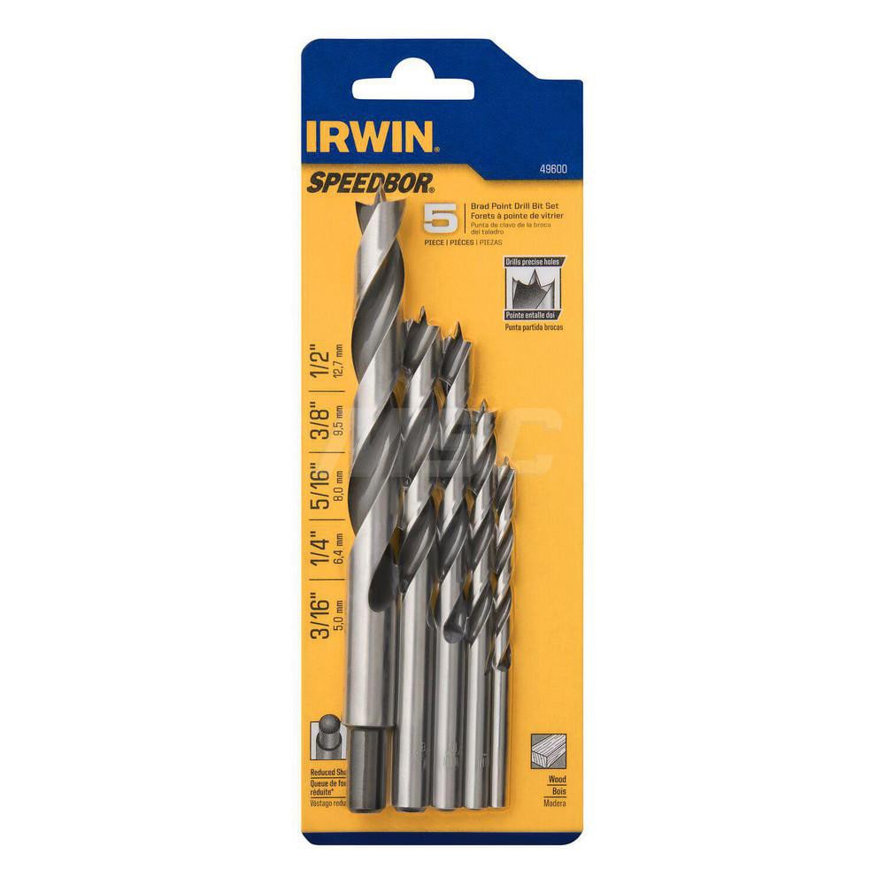 Irwin - Drill Bit Set: Jobber Length Drill Bits, 5 Pc, Carbon Steel 