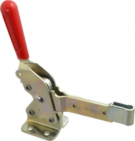 Manual Hold-Down Toggle Clamp: Vertical, 1,400 lb Capacity, Solid Bar, Flanged Base