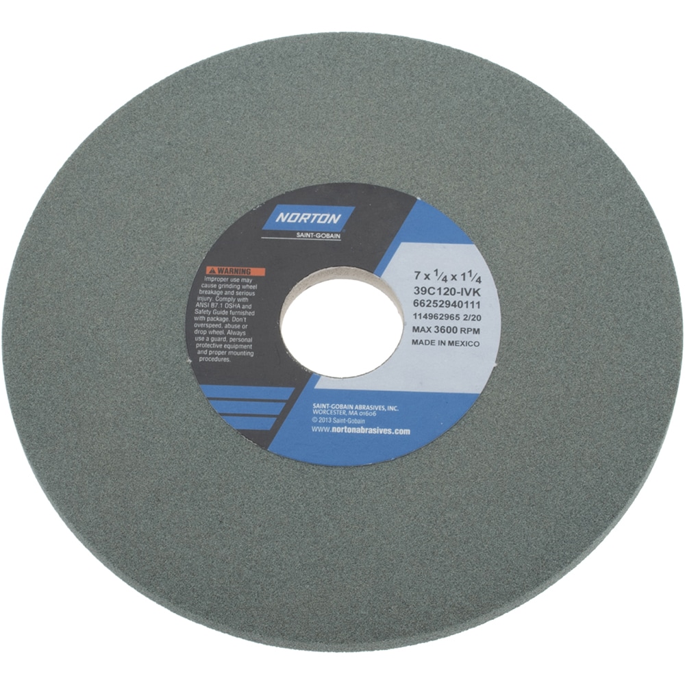 Norton 66252940111 Surface Grinding Wheel: 7" Dia, 1/4" Thick, 1-1/4" Hole, 120 Grit, I Hardness Image