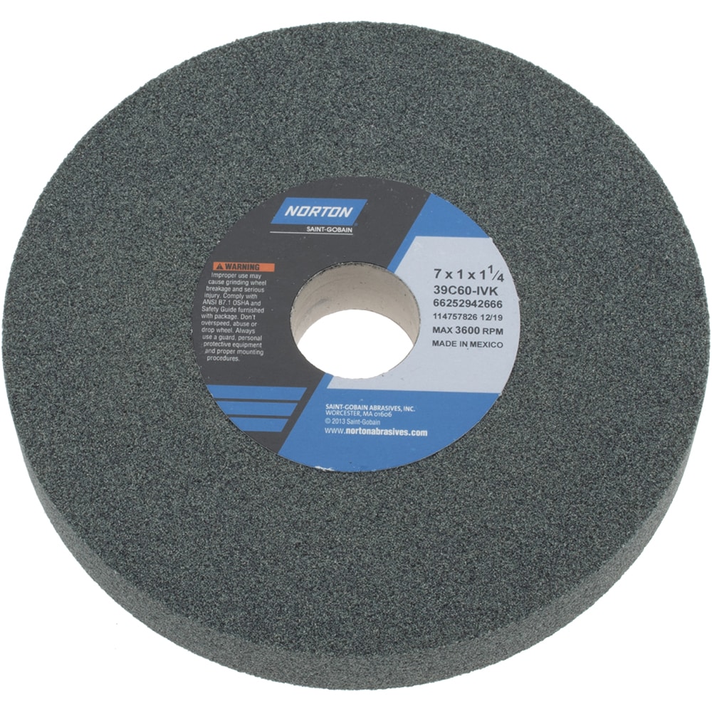 Norton 66252942666 Surface Grinding Wheel: 7" Dia, 1" Thick, 1-1/4" Hole, 60 Grit, I Hardness Image