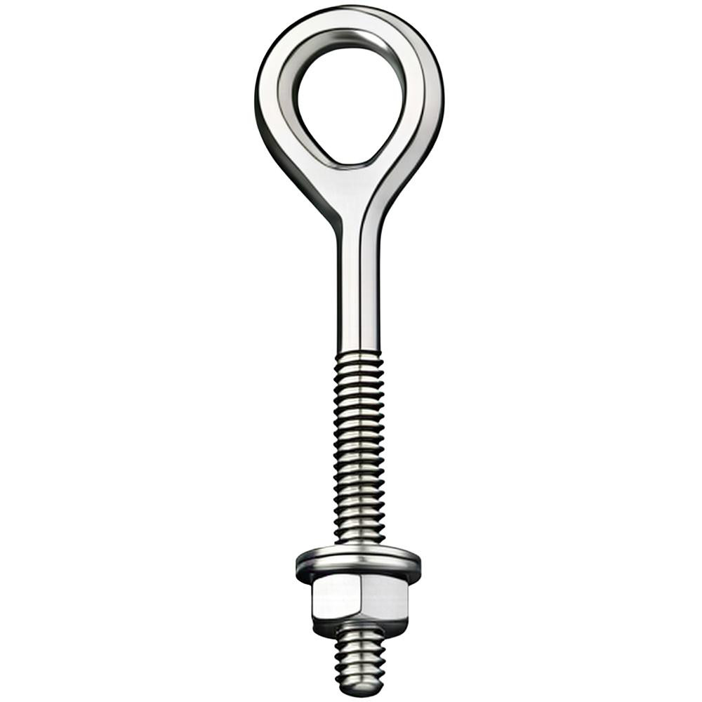 3/8-16, Electropolished Finish, Stainless Steel Forged Eye Bolt - 2" Thread Length, 16.67mm ID x 40mm OD, 5" Shank Length
