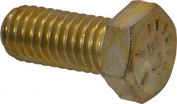 Made in USA 39053 Hex Head Cap Screw: 3/8-16 x 7/8", Grade 8 Steel, Zinc Yellow Dichromate Finish Image