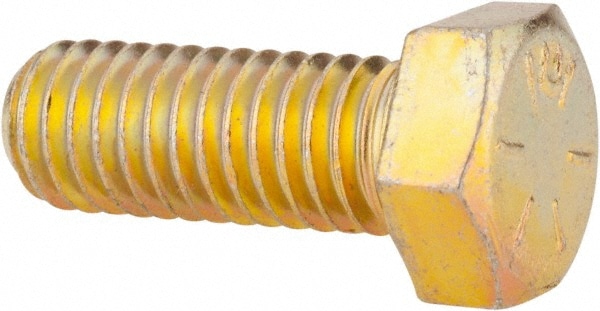 Made in USA 39054 Hex Head Cap Screw: 3/8-16 x 1", Grade 8 Steel, Zinc Yellow Dichromate Finish Image