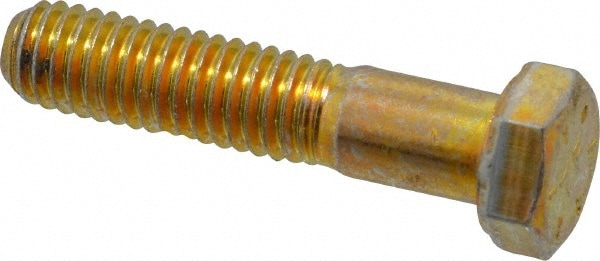 Made in USA 39057 Hex Head Cap Screw: 3/8-16 x 1-3/4", Grade 8 Steel, Zinc Yellow Dichromate Finish Image