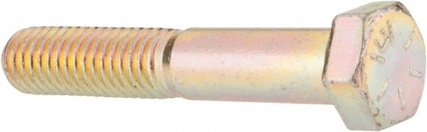 Made in USA MSC39059 Hex Head Cap Screw: 3/8-16 x 2-1/4", Grade 8 Steel, Zinc Yellow Dichromate Finish Image