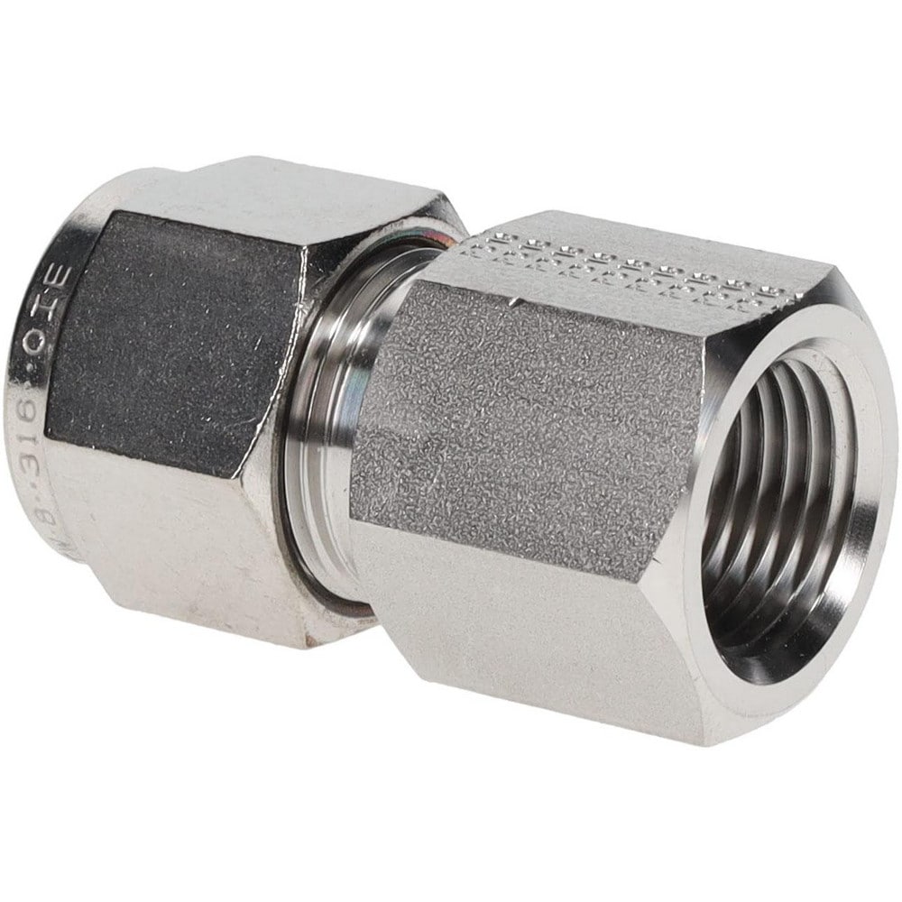 Compression Tube Connector: 3/8-18" Thread, Compression x FNPT