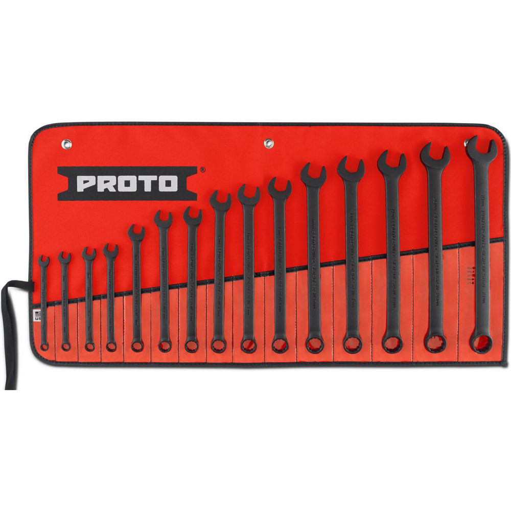 Combination Wrench Set: 15 Pc, 7 to 21 mm Wrench, Metric - 15 deg Head Offset Angle