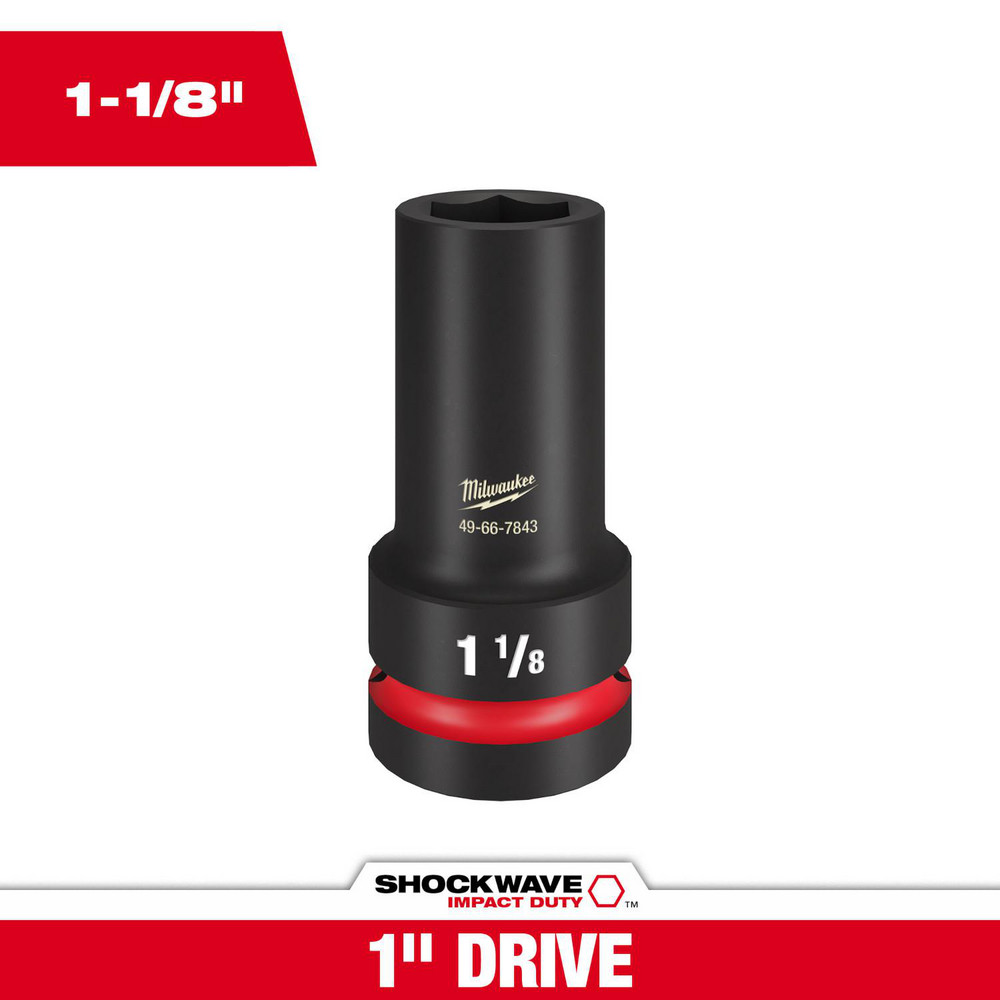 Impact Socket: 1" Drive, 1-1/8" Socket, Hex Drive - 6 Point, Black Phosphate