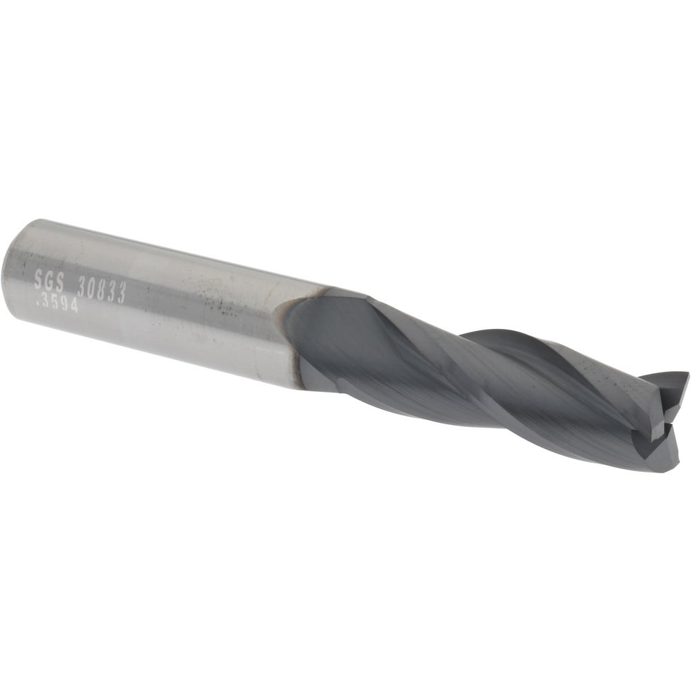 SGS 30833 Square End Mill: 23/64 Dia, 1 LOC, 3/8 Shank Dia, 2-1/2 OAL, 3 Flutes, Solid Carbide Image