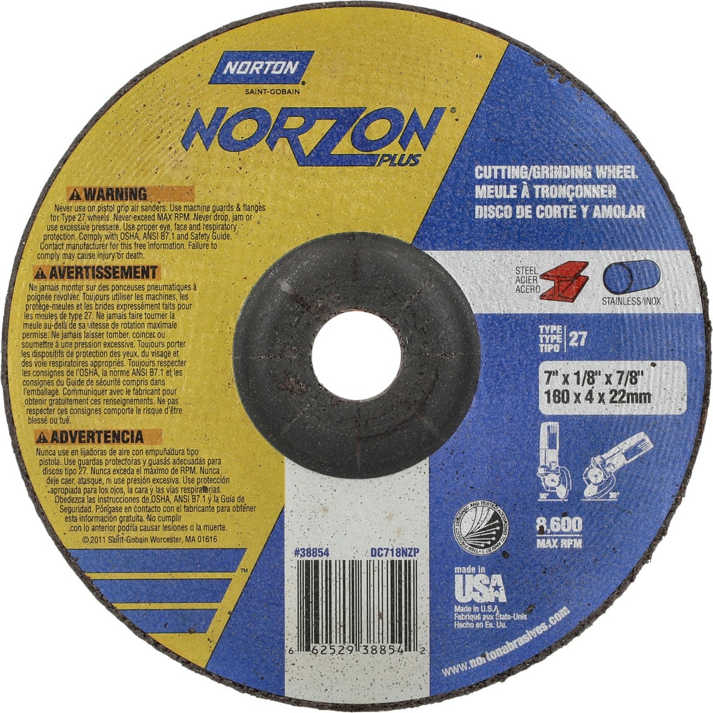 Depressed Center Wheel: Type 27, 7" Dia, Ceramic