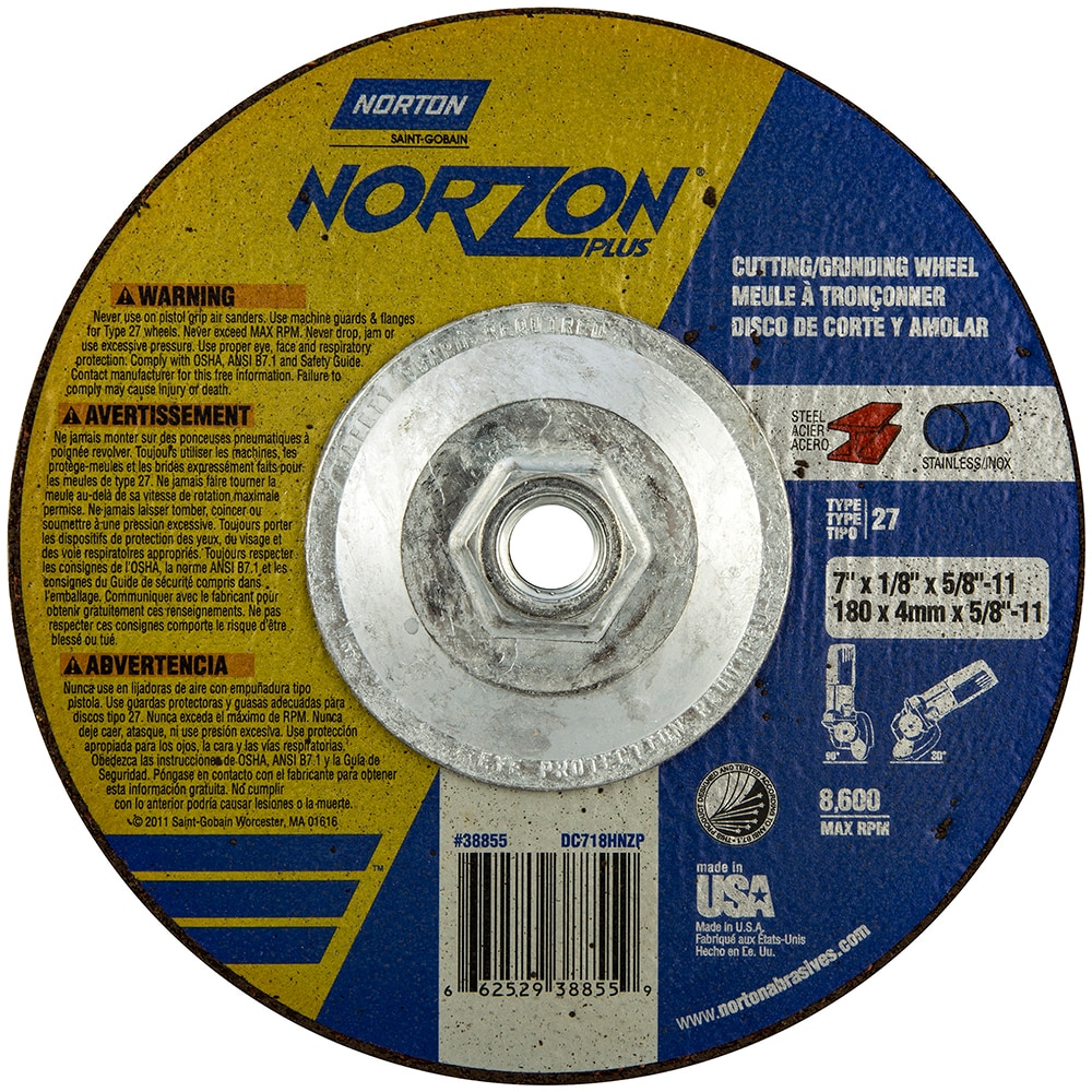 Depressed Center Wheel: Type 27, 7" Dia, Ceramic