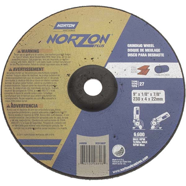 Norton 66253048896 Depressed Center Wheel: Type 27, 9" Dia, Ceramic Image