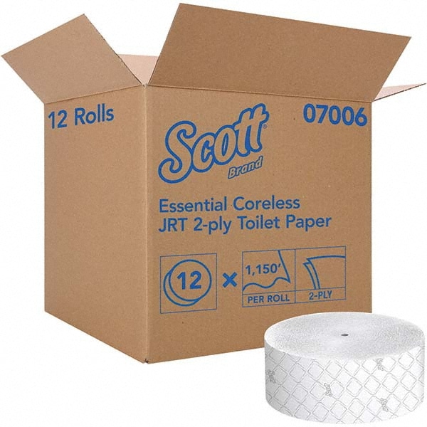 Bathroom Tissue: Coreless Roll, Recycled Fiber, 2-Ply, White