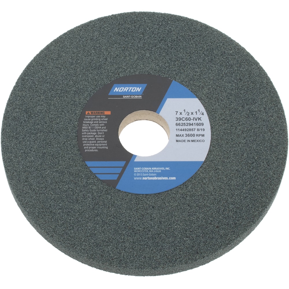 Norton 66252941609 Surface Grinding Wheel: 7" Dia, 1/2" Thick, 1-1/4" Hole, 60 Grit, I Hardness Image