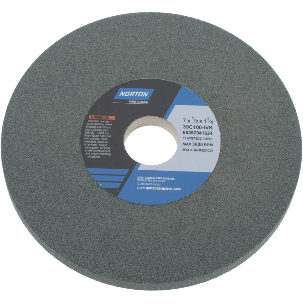 Norton 66252941624 Surface Grinding Wheel: 7" Dia, 1/2" Thick, 1-1/4" Hole, 100 Grit, I Hardness Image