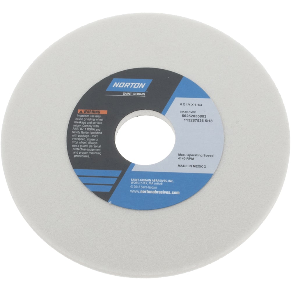 Norton 66252835803 Surface Grinding Wheel: 6" Dia, 1/4" Thick, 1-1/4" Hole, 60 Grit, K Hardness Image