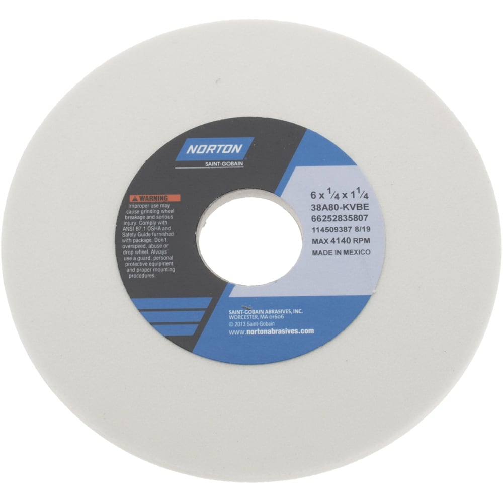 Norton 66252835807 Surface Grinding Wheel: 6" Dia, 1/4" Thick, 1-1/4" Hole, 80 Grit, K Hardness Image