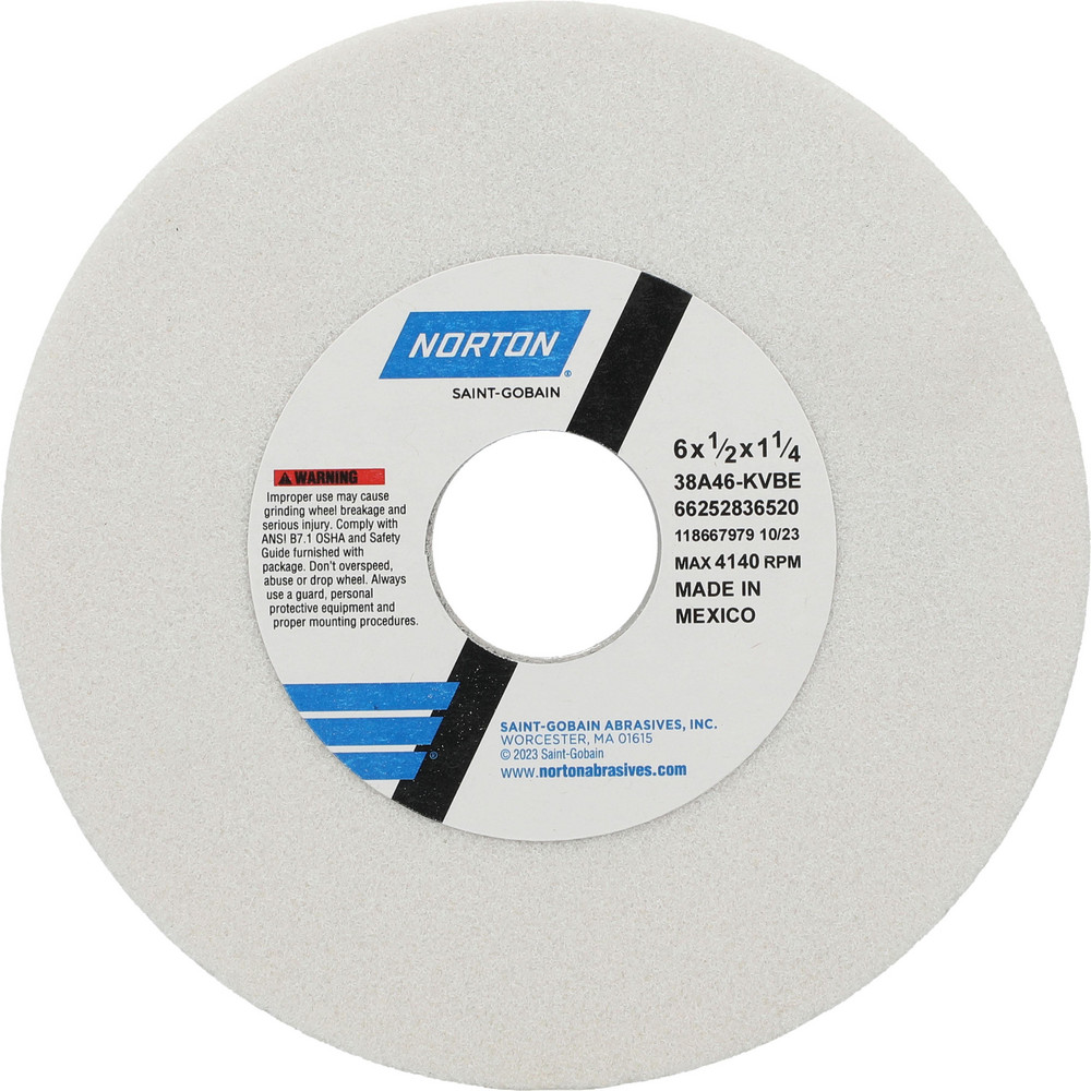 Surface Grinding Wheel: 6" Dia, 1/2" Thick, 1-1/4" Arbor, 46 Grit - Type 1, Aluminum Oxide, Vitrified Bond, Coarse Grade