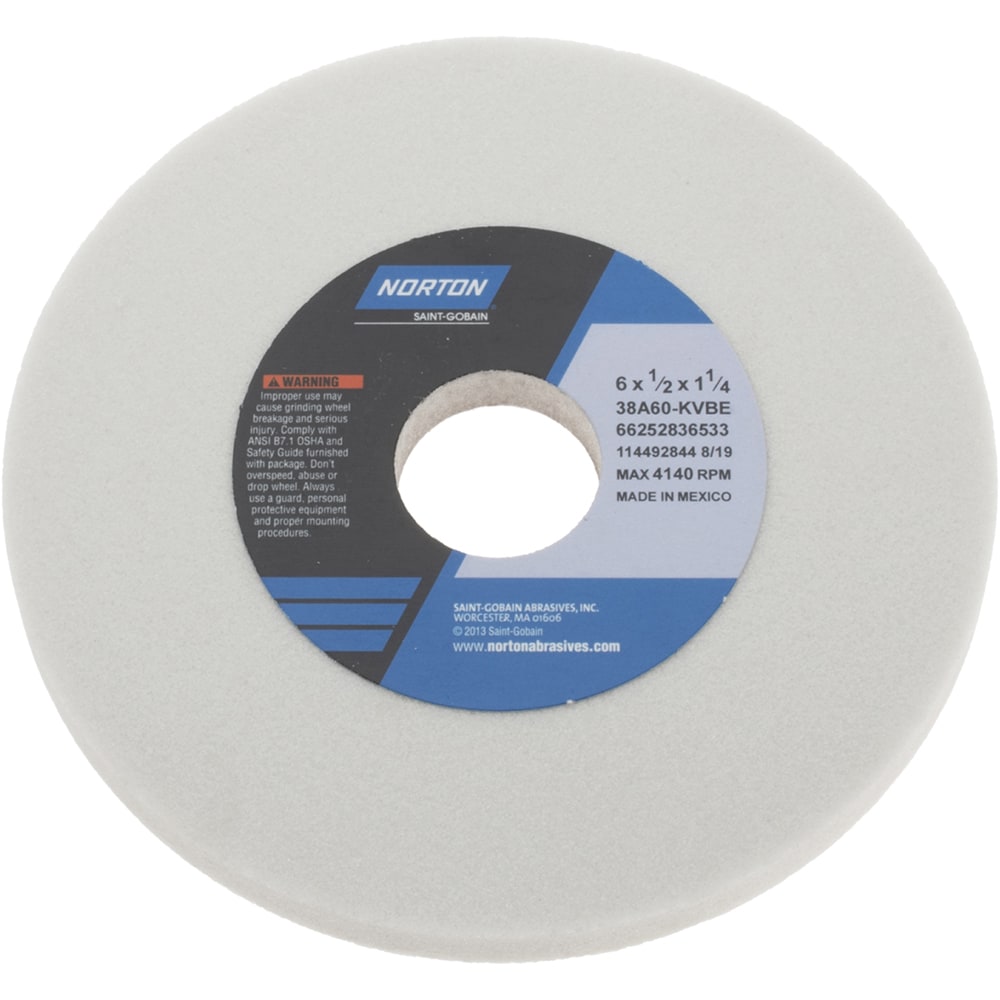 Norton 66252836533 Surface Grinding Wheel: 6" Dia, 1/2" Thick, 1-1/4" Hole, 60 Grit, K Hardness Image