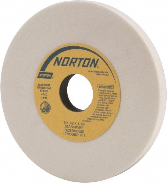 Norton 66252836550 Surface Grinding Wheel: 6" Dia, 1/2" Thick, 1-1/4" Hole, 80 Grit, K Hardness Image