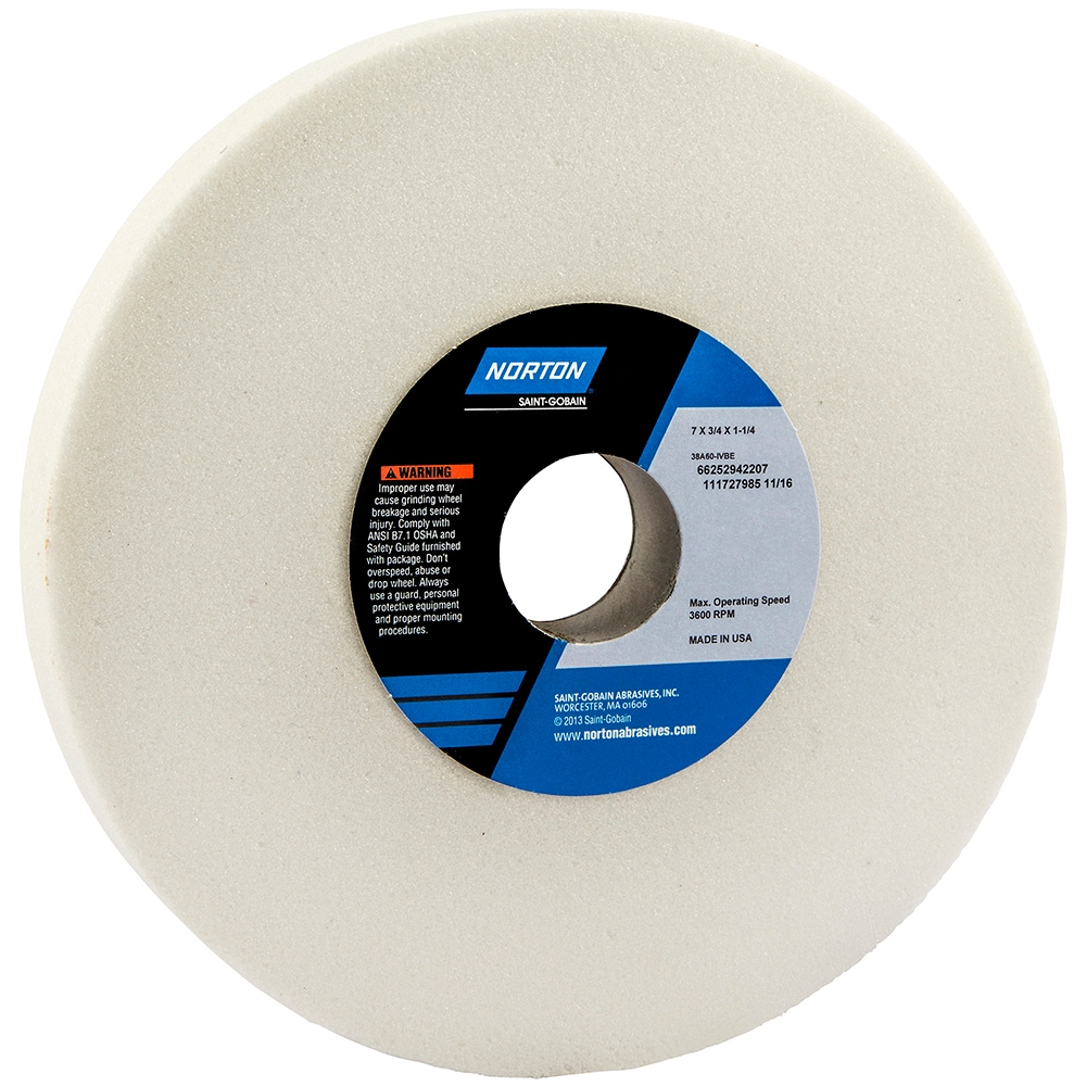 Norton 66252942207 Surface Grinding Wheel: 7" Dia, 3/4" Thick, 1-1/4" Hole, 60 Grit, I Hardness Image