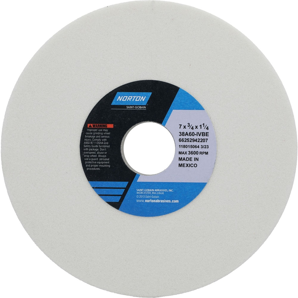 Surface Grinding Wheel: 7" Dia, 3/4" Thick, 1-1/4" Hole, 60 Grit, I Hardness