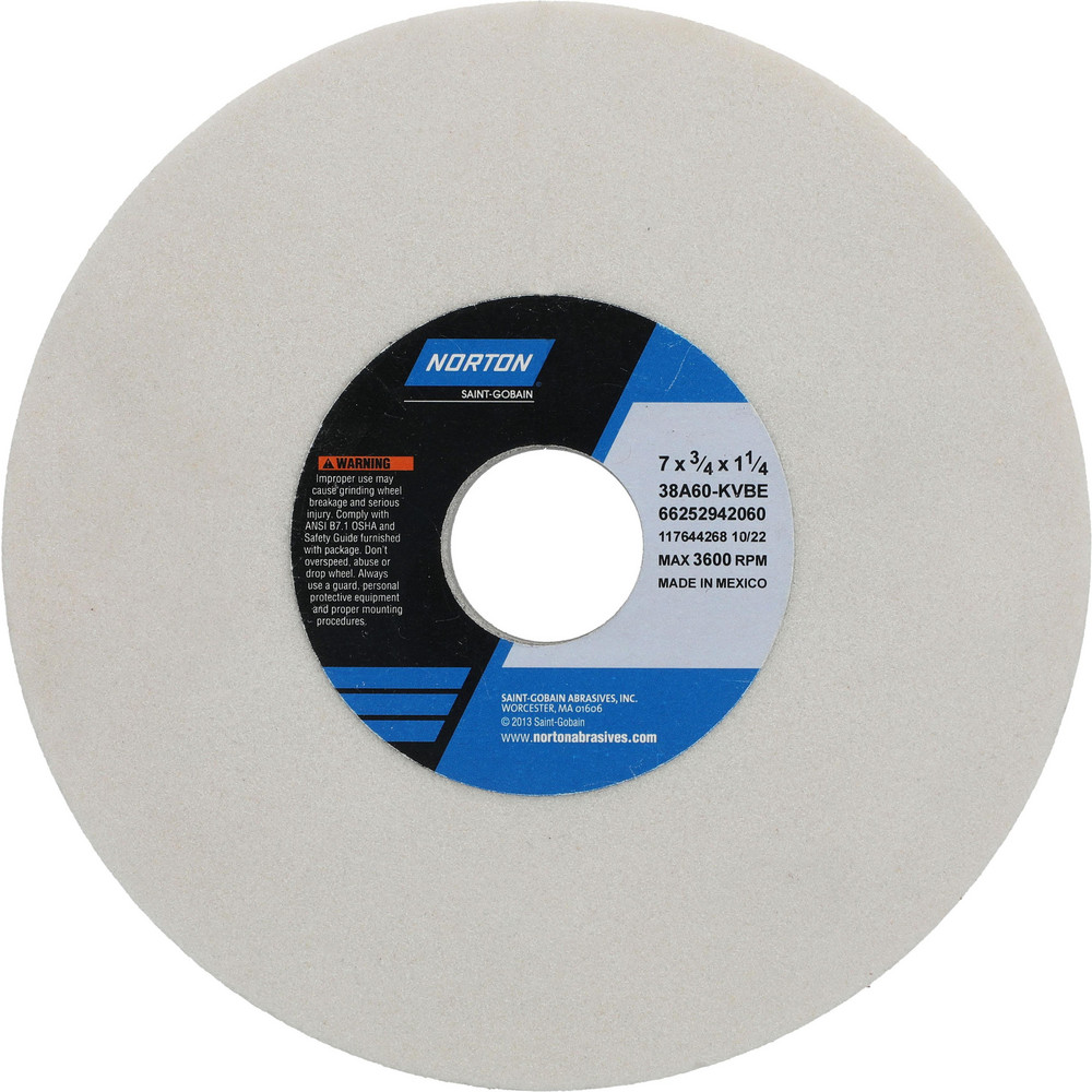 Surface Grinding Wheel: 7" Dia, 3/4" Thick, 1-1/4" Arbor, 60 Grit - Type 1, Aluminum Oxide, Vitrified Bond, Medium Grade