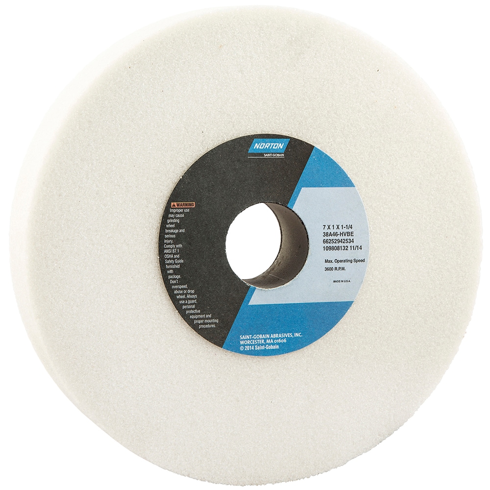 Norton 66252942534 Surface Grinding Wheel: 7" Dia, 1" Thick, 1-1/4" Hole, 46 Grit, H Hardness Image