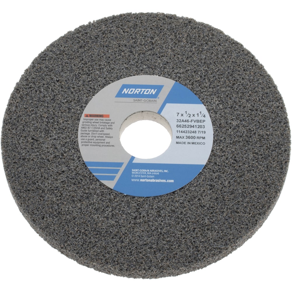 Norton 66252941203 Surface Grinding Wheel: 7" Dia, 1/2" Thick, 1-1/4" Hole, 46 Grit, F Hardness Image