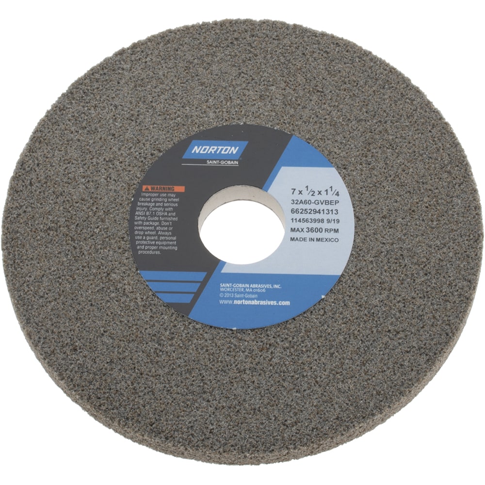 Norton 66252941313 Surface Grinding Wheel: 7" Dia, 1/2" Thick, 1-1/4" Hole, 60 Grit, G Hardness Image