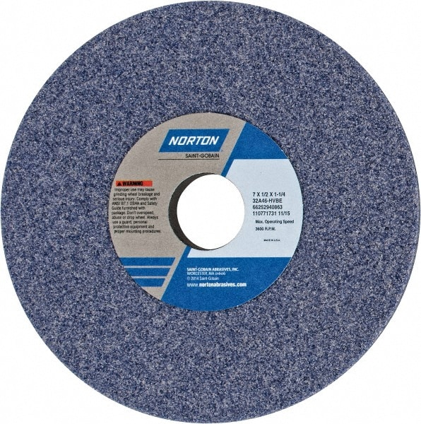 Norton 66252940863 Surface Grinding Wheel: 7" Dia, 1/2" Thick, 1-1/4" Hole, 46 Grit, H Hardness Image