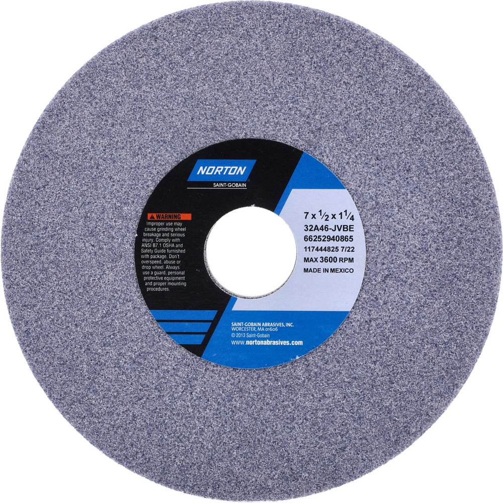 Surface Grinding Wheel: 7" Dia, 1/2" Thick, 1-1/4" Arbor, 46 Grit - Type 1, Aluminum Oxide, Vitrified Bond, Coarse Grade