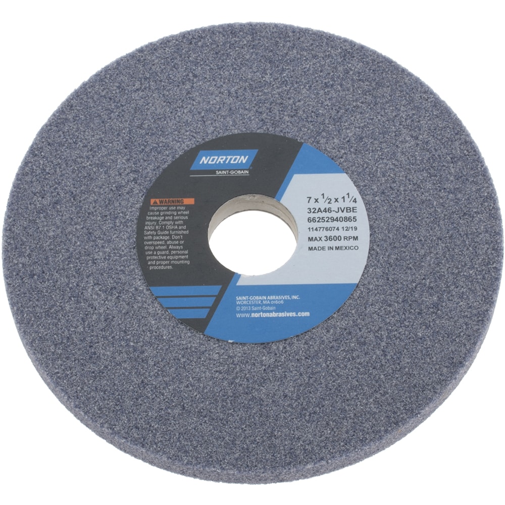 Norton 66252940865 Surface Grinding Wheel: 7" Dia, 1/2" Thick, 1-1/4" Hole, 46 Grit, J Hardness Image