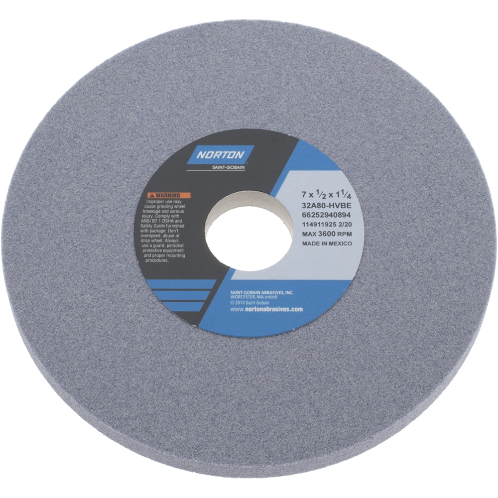 Norton 66252940894 Surface Grinding Wheel: 7" Dia, 1/2" Thick, 1-1/4" Hole, 80 Grit, H Hardness Image