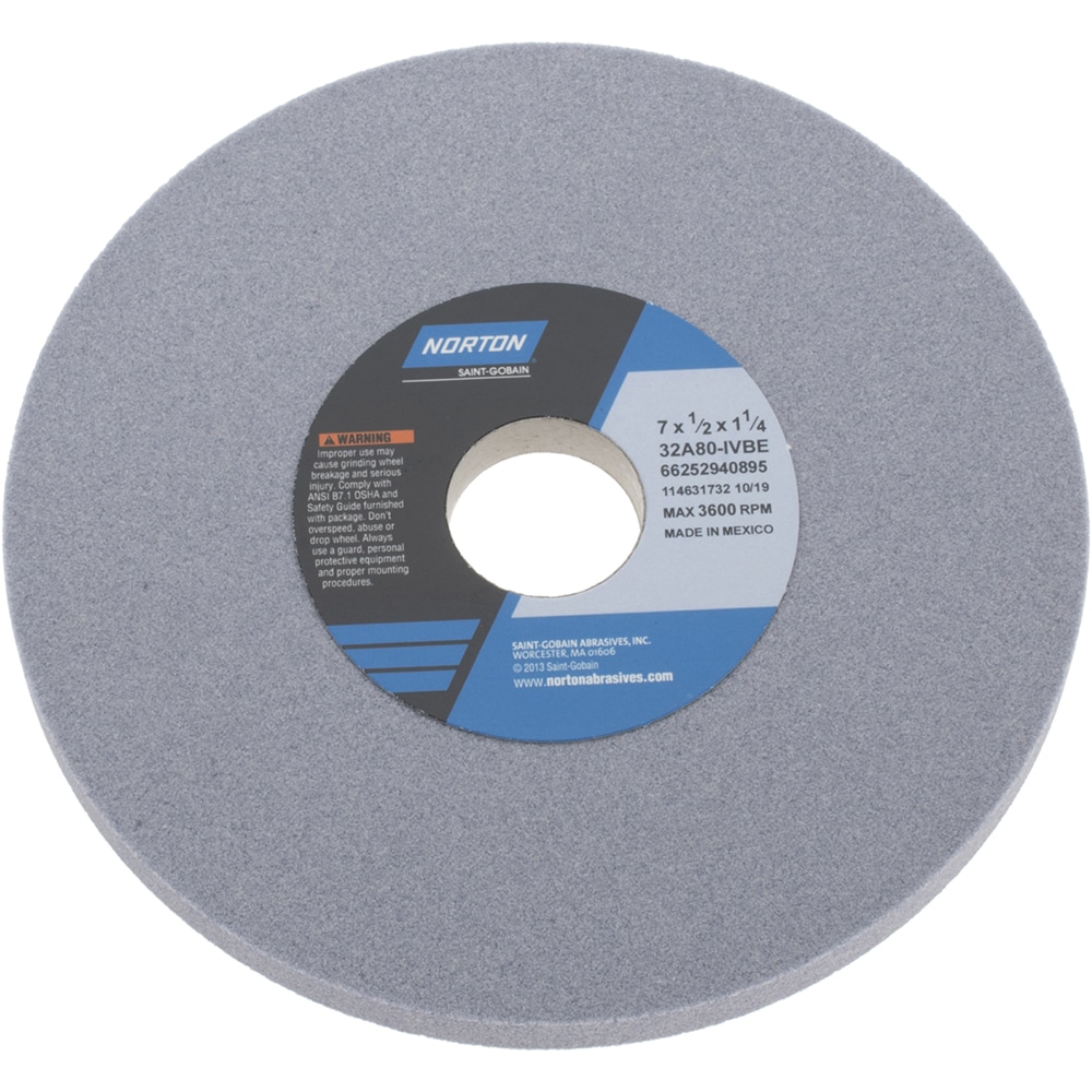 Norton 66252940895 Surface Grinding Wheel: 7" Dia, 1/2" Thick, 1-1/4" Hole, 80 Grit, I Hardness Image