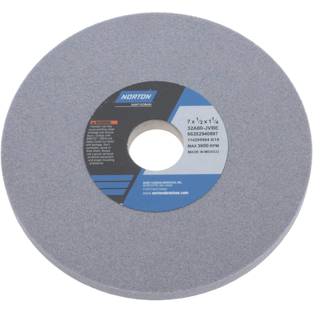 Norton 66252940897 Surface Grinding Wheel: 7" Dia, 1/2" Thick, 1-1/4" Hole, 80 Grit, J Hardness Image