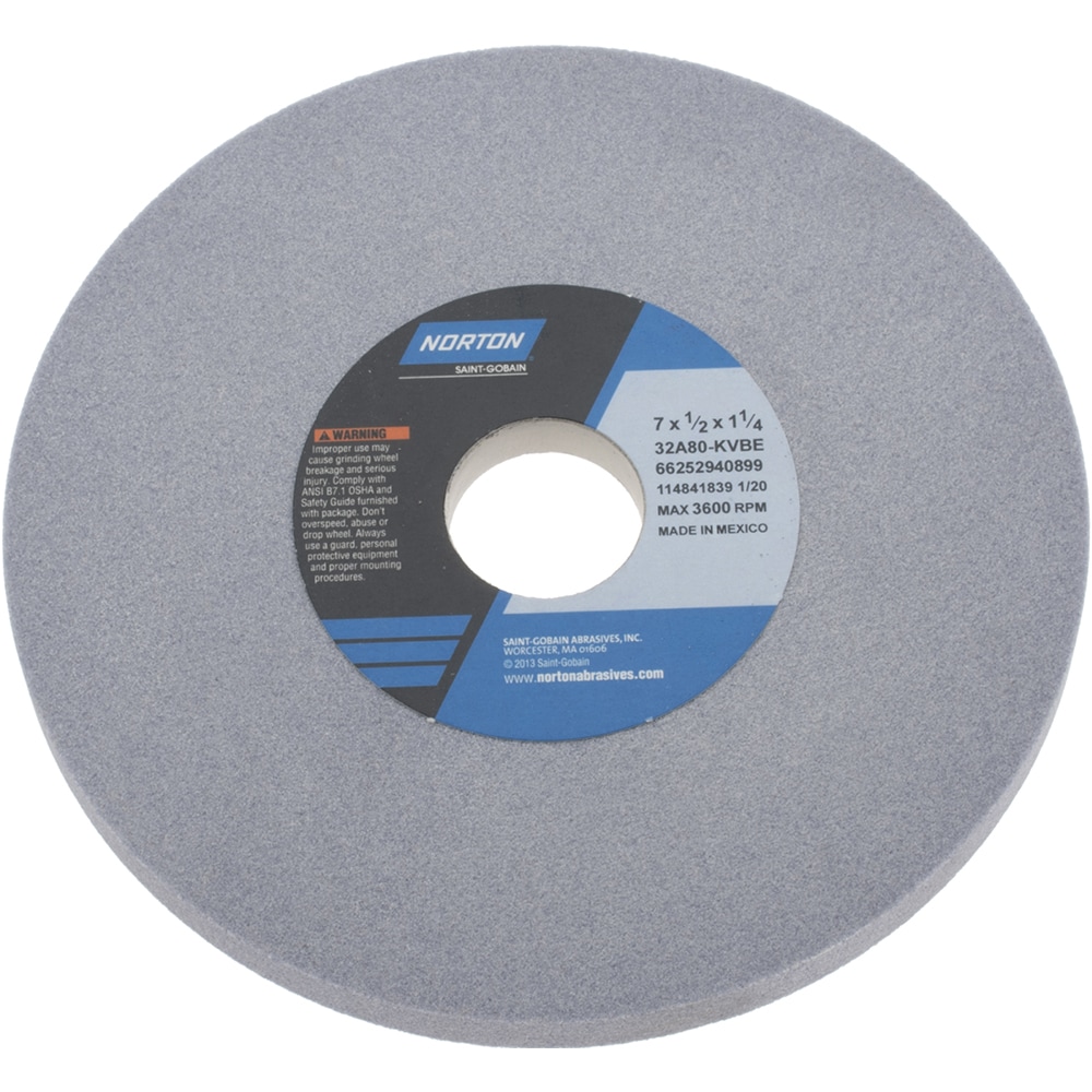 Norton 66252940899 Surface Grinding Wheel: 7" Dia, 1/2" Thick, 1-1/4" Hole, 80 Grit, K Hardness Image