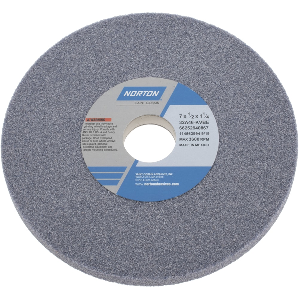 Norton 66252940867 Surface Grinding Wheel: 7" Dia, 1/2" Thick, 1-1/4" Hole, 46 Grit, K Hardness Image