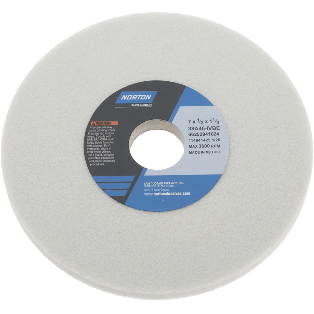 Norton 66252941024 Surface Grinding Wheel: 7" Dia, 1/2" Thick, 1-1/4" Hole, 46 Grit, I Hardness Image