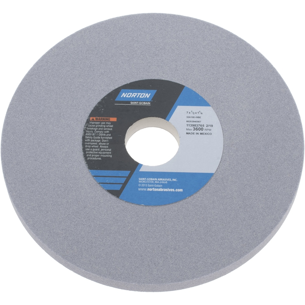 Norton 66252940907 Surface Grinding Wheel: 7" Dia, 1/2" Thick, 1-1/4" Hole, 100 Grit, I Hardness Image