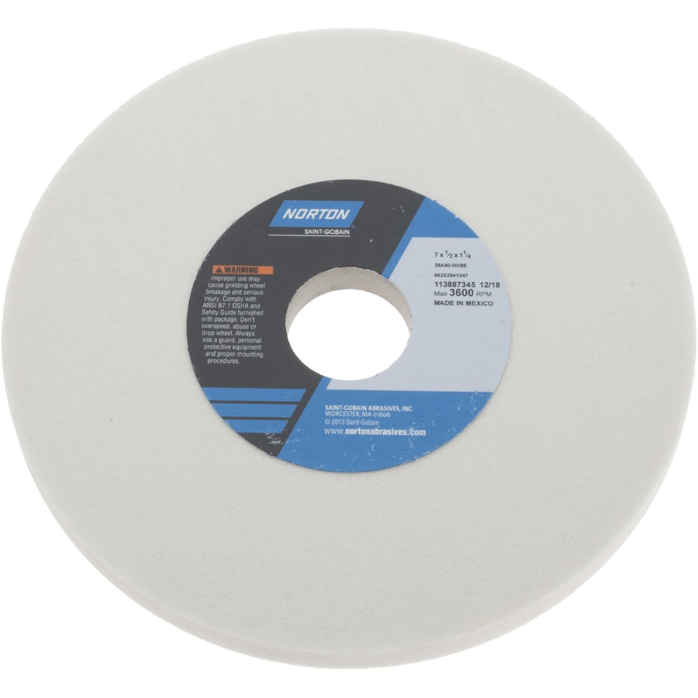 Norton 66252941047 Surface Grinding Wheel: 7" Dia, 1/2" Thick, 1-1/4" Hole, 80 Grit, H Hardness Image