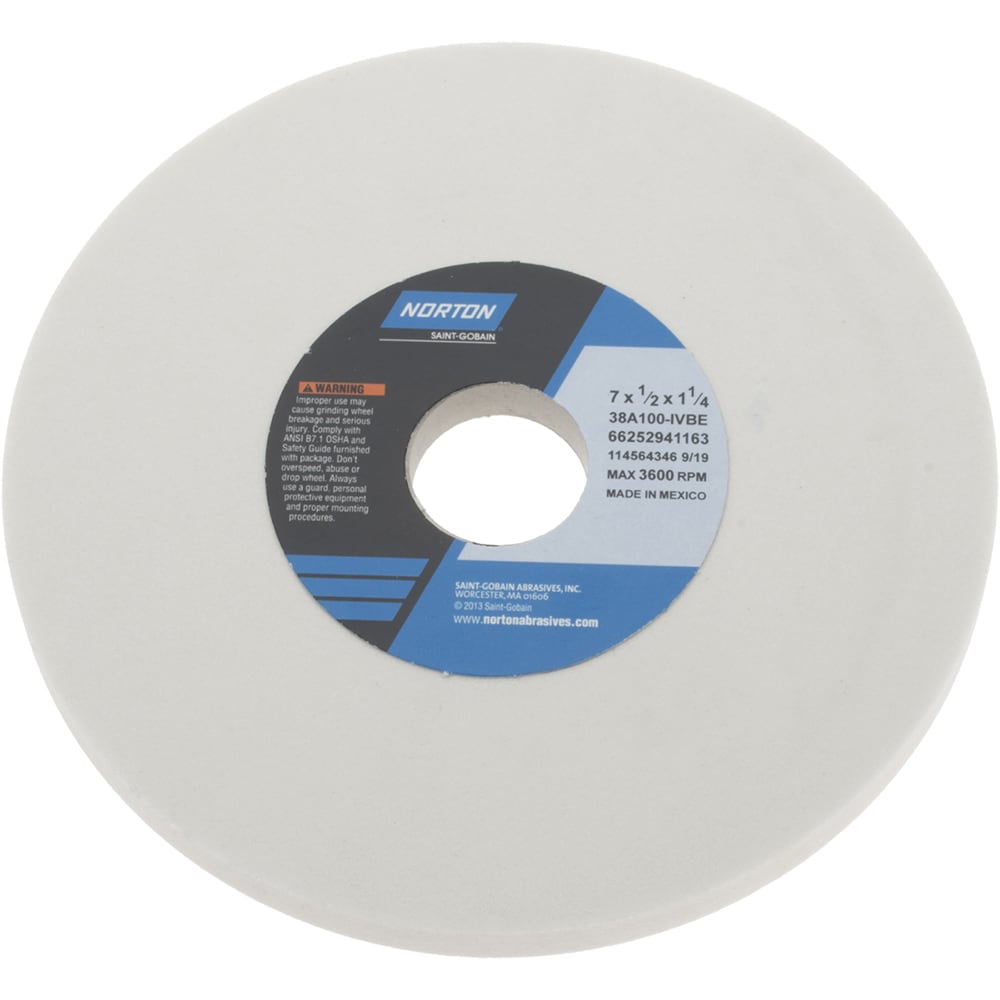 Norton 66252941163 Surface Grinding Wheel: 7" Dia, 1/2" Thick, 1-1/4" Hole, 100 Grit, I Hardness Image