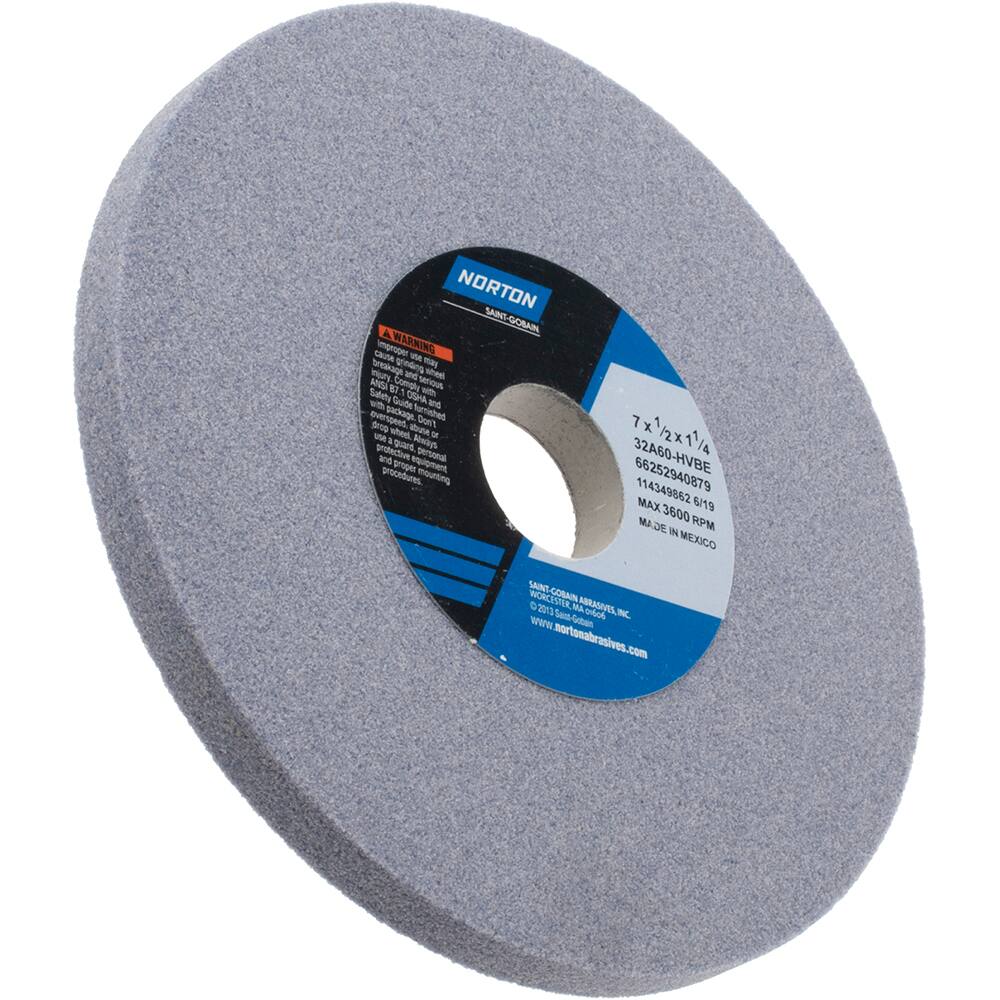 Norton 32A Vitrified Abrasive Wheel Aluminum Oxide 7 Diameter Type 01 Straight Pack of 10 1/2 Thickness 1-1/4 Arbor 120-L Grit 