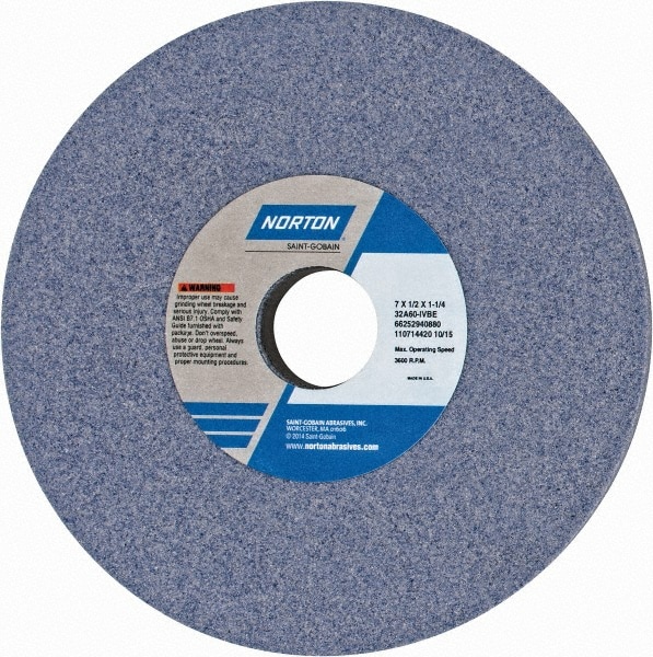 Norton 66252940880 Surface Grinding Wheel: 7" Dia, 1/2" Thick, 1-1/4" Hole, 60 Grit, I Hardness Image