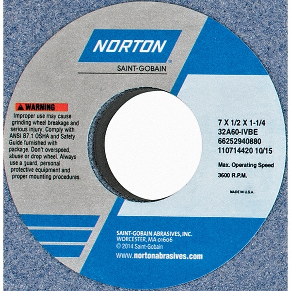 Norton 7 Diam X 1 1 4 Hole X 1 2 Thick I Hardness 60 Grit Surface Grinding Wheel Msc Industrial Supply