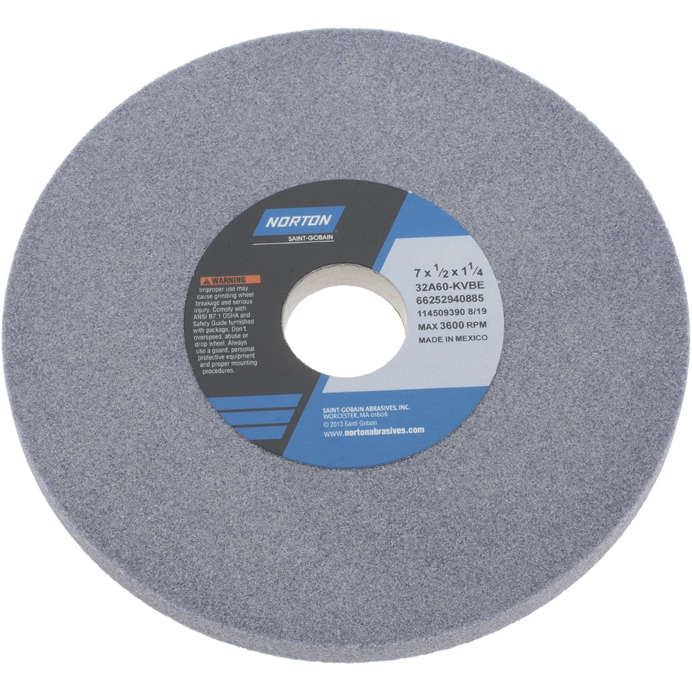 Norton 66252940885 Surface Grinding Wheel: 7" Dia, 1/2" Thick, 1-1/4" Hole, 60 Grit, K Hardness Image