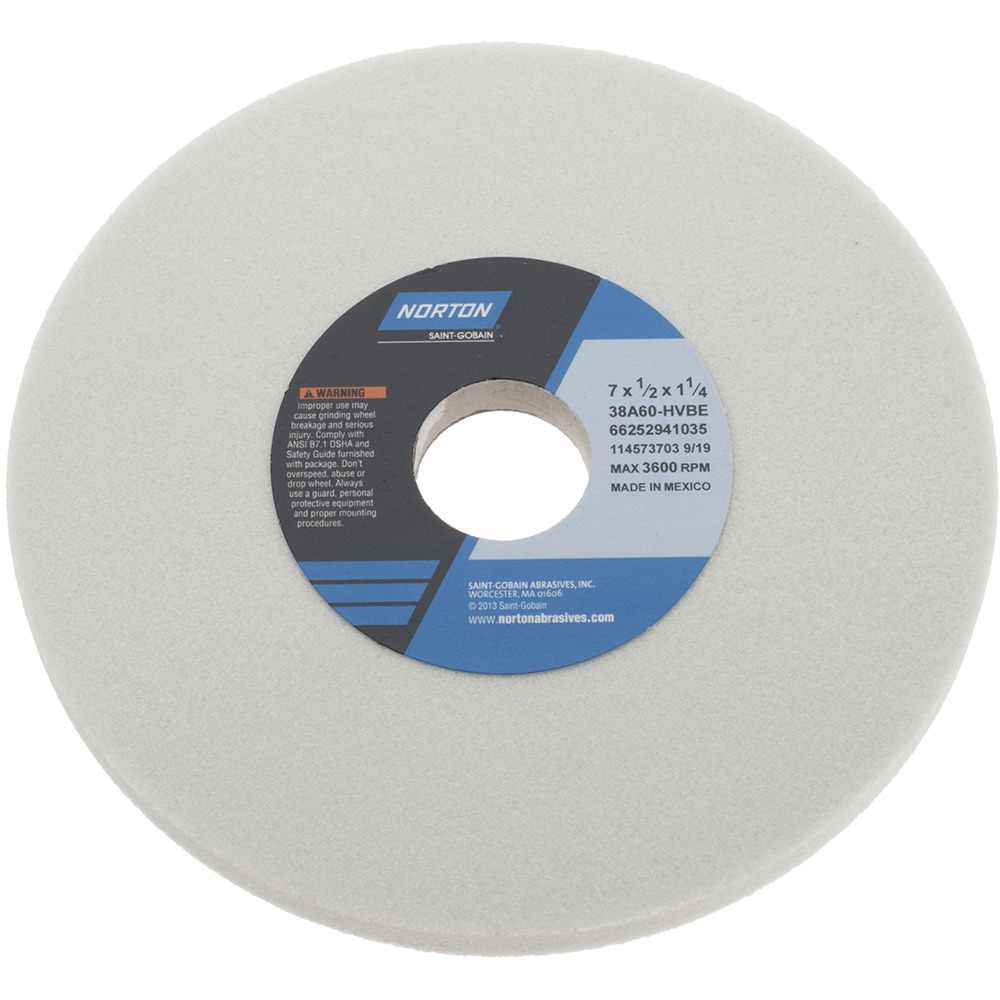 Norton 66252941035 Surface Grinding Wheel: 7" Dia, 1/2" Thick, 1-1/4" Hole, 60 Grit, H Hardness Image